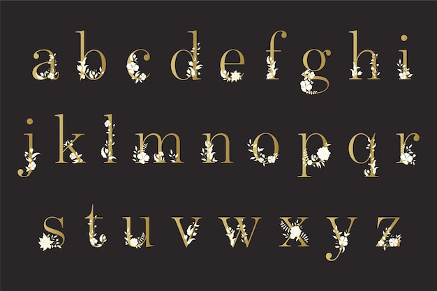 Goldenes alphabet mit eleganten blumen