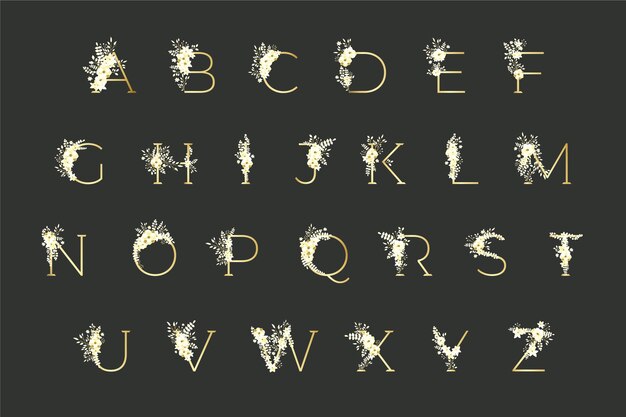 Goldenes Alphabet mit eleganten Blumen