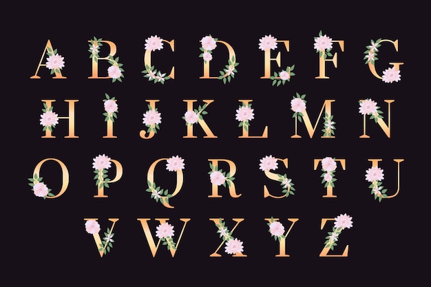 Goldenes Alphabet mit eleganten Blumen