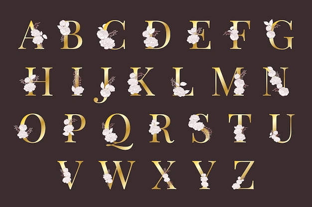 Goldenes Alphabet mit eleganten Blumen