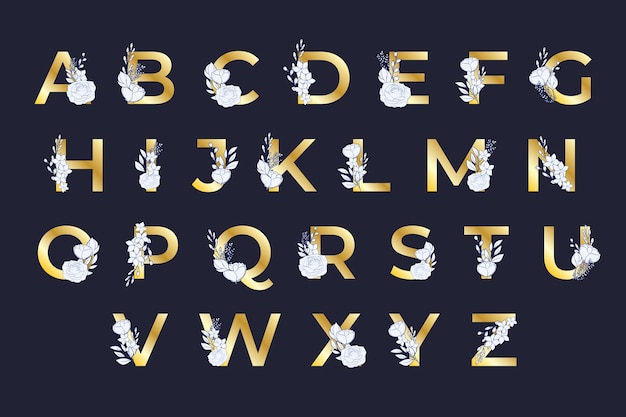 Kostenloser Vektor goldenes alphabet mit eleganten blumen