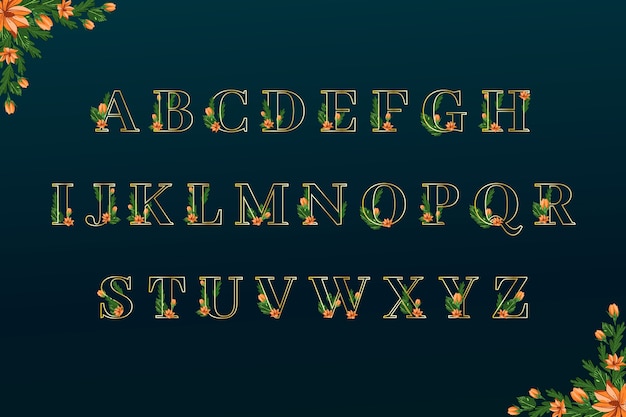 Goldenes alphabet mit eleganten blumen