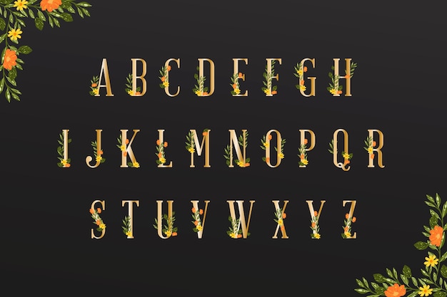Goldenes alphabet mit eleganten blumen