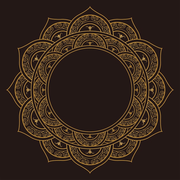 Goldenes Mandala-Ornament-Design mit einem Kreis in der Mitte, isoliert auf einem dunklen Hintergrund