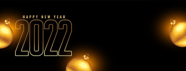 Goldenes neues Jahr 2022 Banner mit Weihnachtskugeldekoration