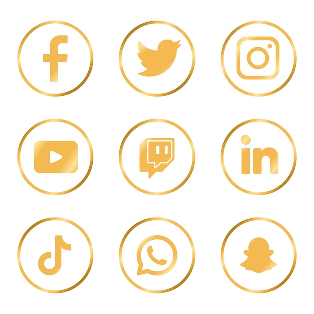 Goldfarbene Social-Media-Logos