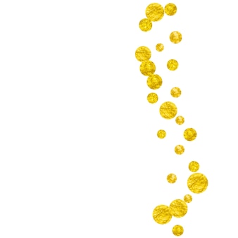 Goldglitter punktet konfetti auf isoliertem hintergrund. glänzende zufällig fallende pailletten mit funkeln. design mit goldenen glitzerpunkten für partyeinladung, brautparty und save the date einladung.