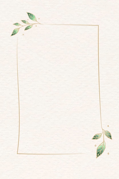 Goldrechteckrahmenaufkleber, botanischer Illustrationsvektor der grünen Steigung