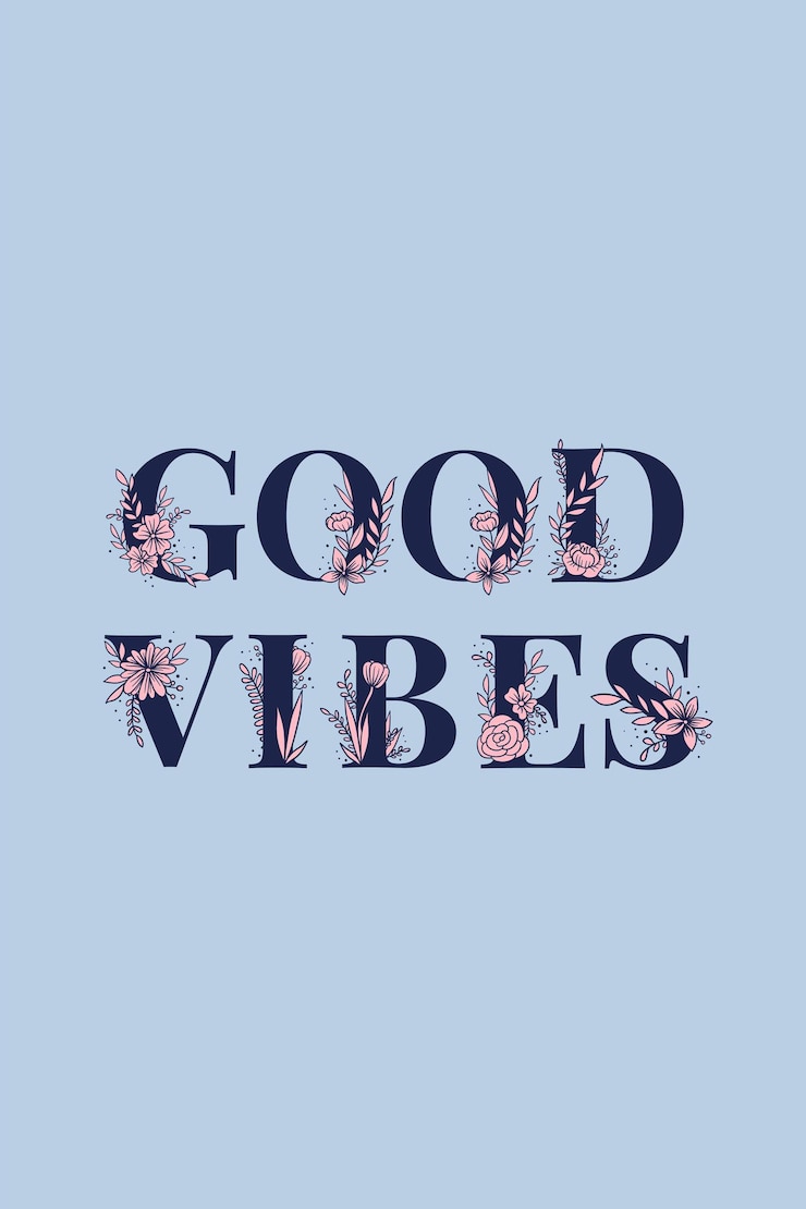 Kostenlose Vektor good vibes floraler schriftbeschriftungstext