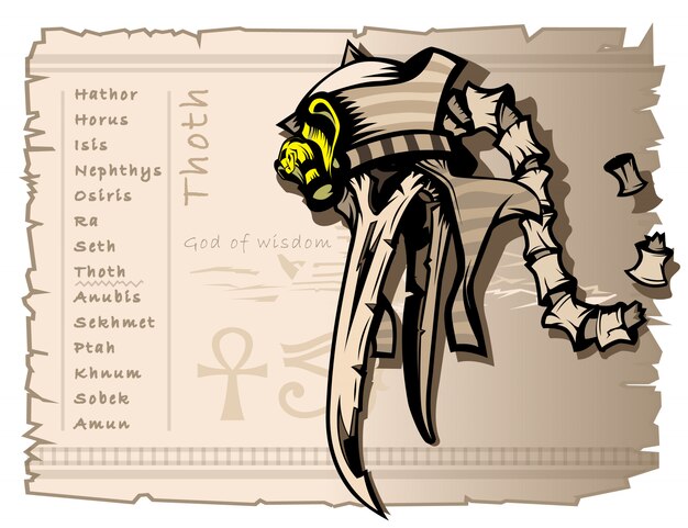 Alter Agyptischer Gott Thoth Gottheit Mit Ibis Kopf Karikaturillustration In Der Alten Kunstart Premium Vektor