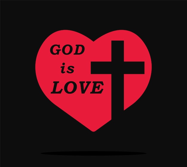 Gott ist christliches kreuz der liebe und silhouette des herzens