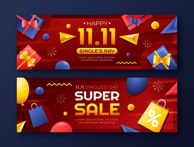 Gradient 11.11 Singles' Day horizontale Banner gesetzt