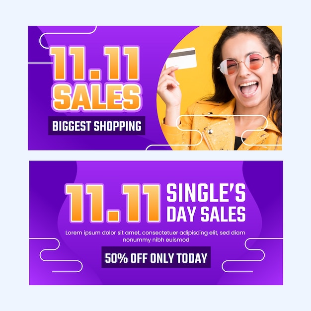 Gradient 11.11 singles day shopping day horizontale verkaufsbanner gesetzt