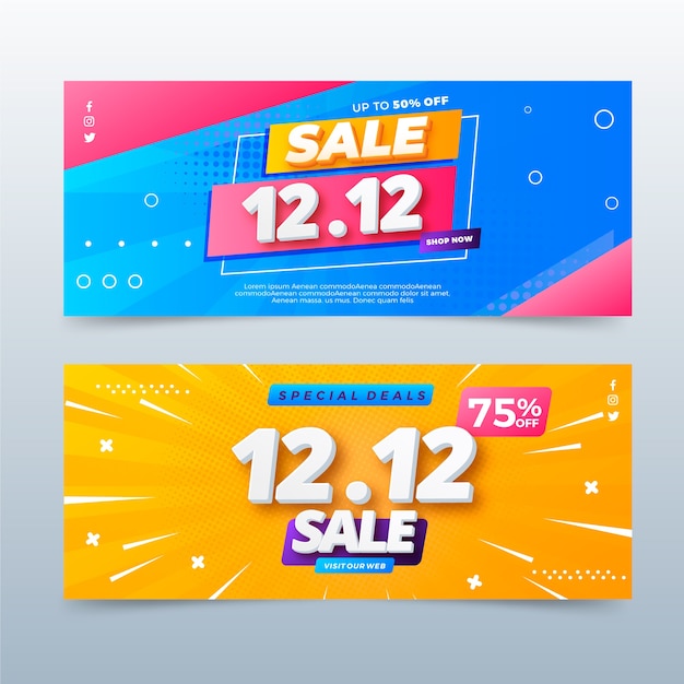 Kostenloser Vektor gradient 12.12 verkauf horizontale banner set