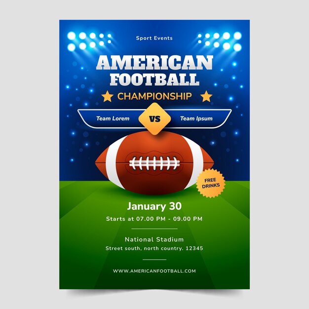 Gradient American Football Championship vertikale Postervorlage