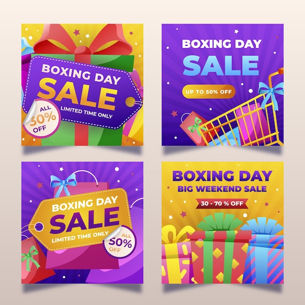 Kostenloser Vektor gradient boxing day sale instagram posts sammlung