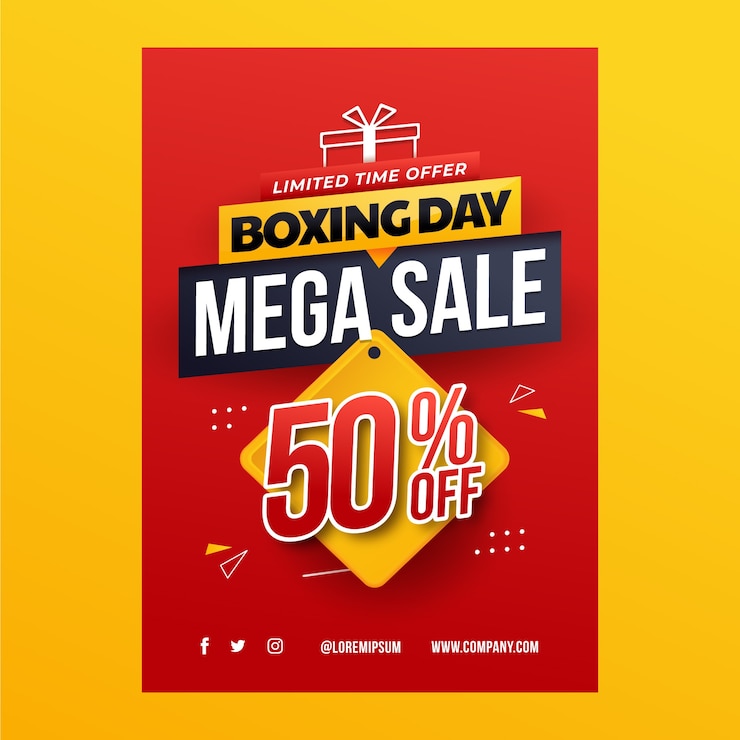 Kostenlose Vektor gradient boxing day sale und shopping vertikale plakatvorlage