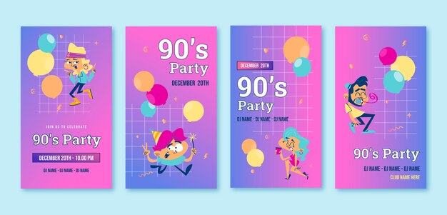 Gradient cartoon 90er party instagram geschichten