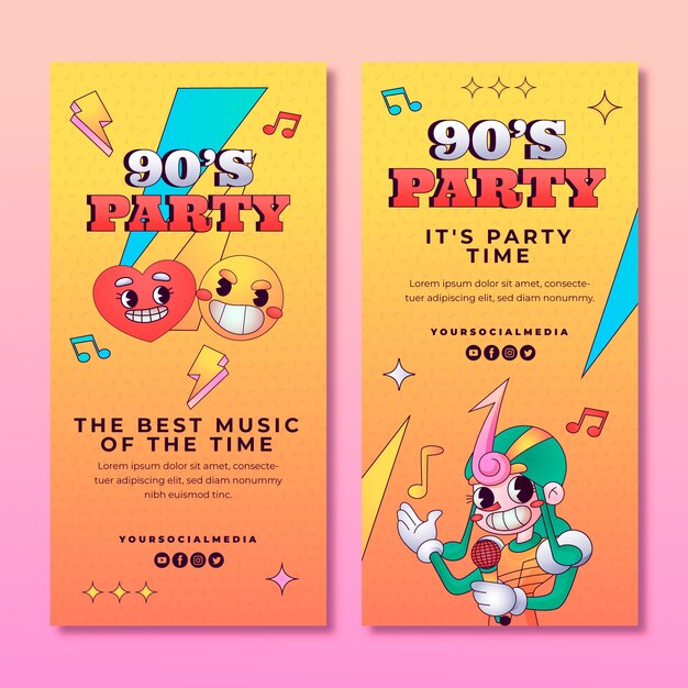 Gradient Cartoon 90er Party vertikale Banner Pack