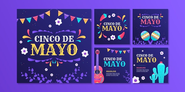 Gradient cinco de mayo instagram posts sammlung