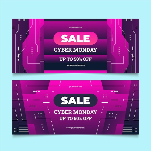 Kostenloser Vektor gradient cyber monday horizontale verkaufsbanner eingestellt