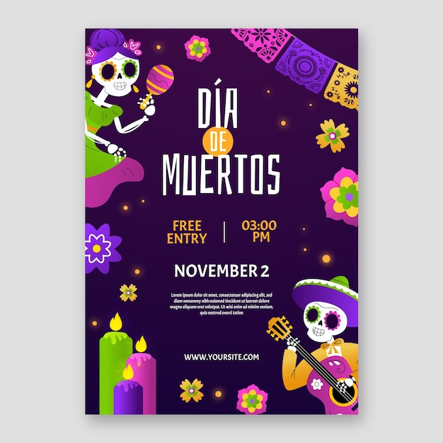 Kostenloser Vektor gradient dia de muertos vertikale plakatvorlage