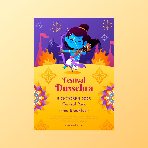 Kostenloser Vektor gradient dussehra vertikale flyer-vorlage