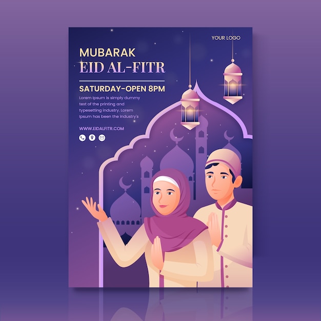 Kostenloser Vektor gradient eid al-fitr vertikale plakatvorlage