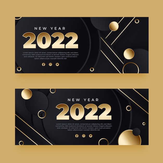 Gradient frohes neues jahr 2022 horizontale banner eingestellt