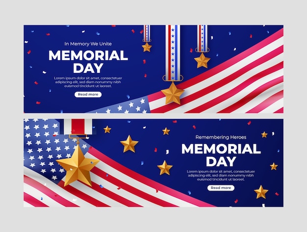 Gradient horizontal banner vorlage für den amerikanischen memorial day urlaub