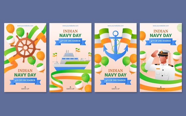 Kostenloser Vektor gradient indian navy day instagram story collection