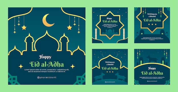 Kostenloser Vektor gradient instagram posts sammlung für die islamische eid al-adha-feier