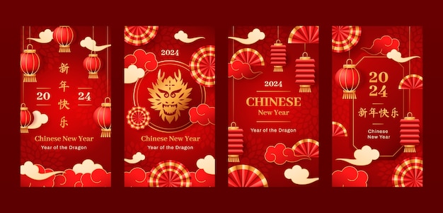 Gradient Instagram Stories-Sammlung für das chinesische Neujahrsfest