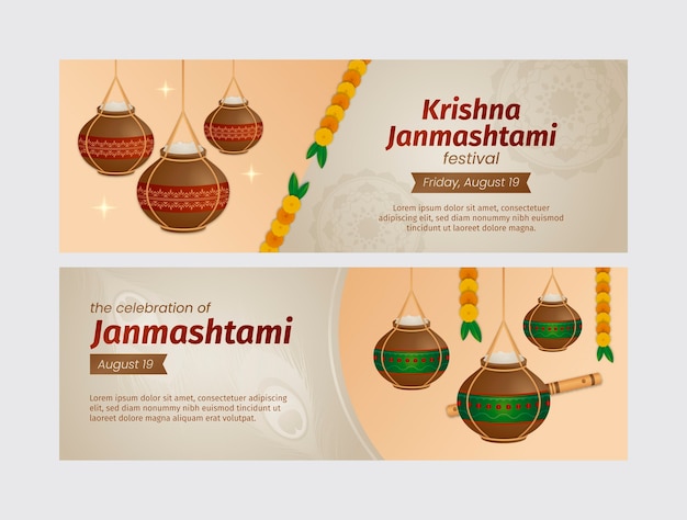 Gradient janmashtami horizontale banner gesetzt