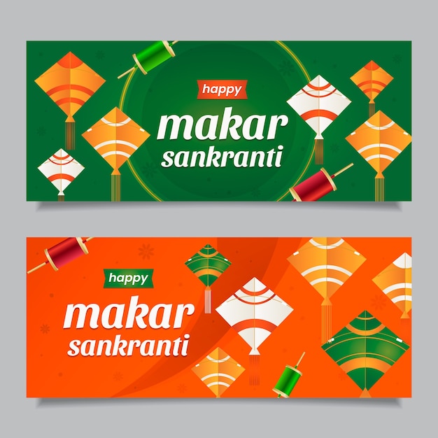 Kostenloser Vektor gradient makar sankranti horizontale banner eingestellt