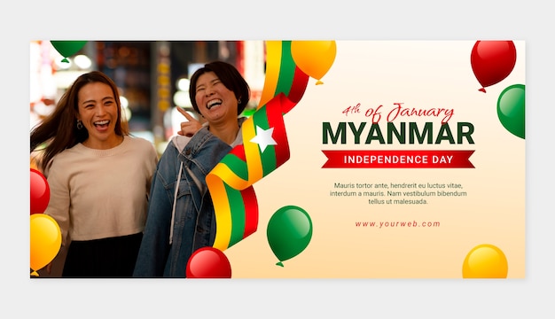 Kostenloser Vektor gradient myanmar unabhängigkeitstag horizontale banner vorlage