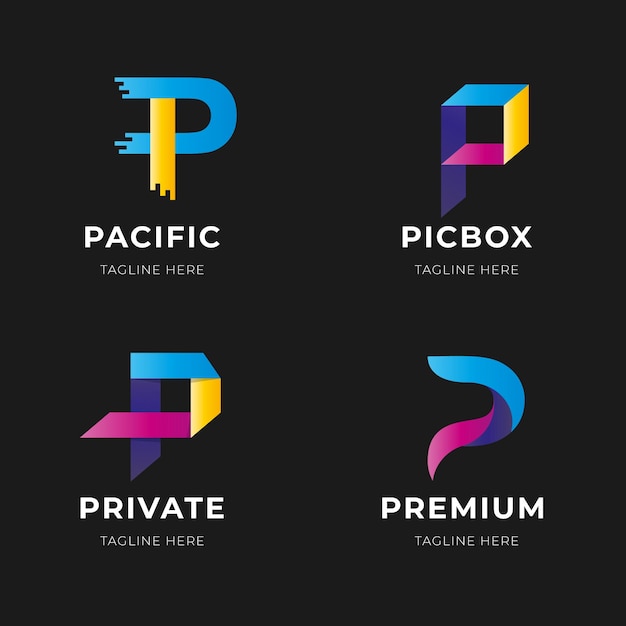 Kostenloser Vektor gradient p brief logo sammlung