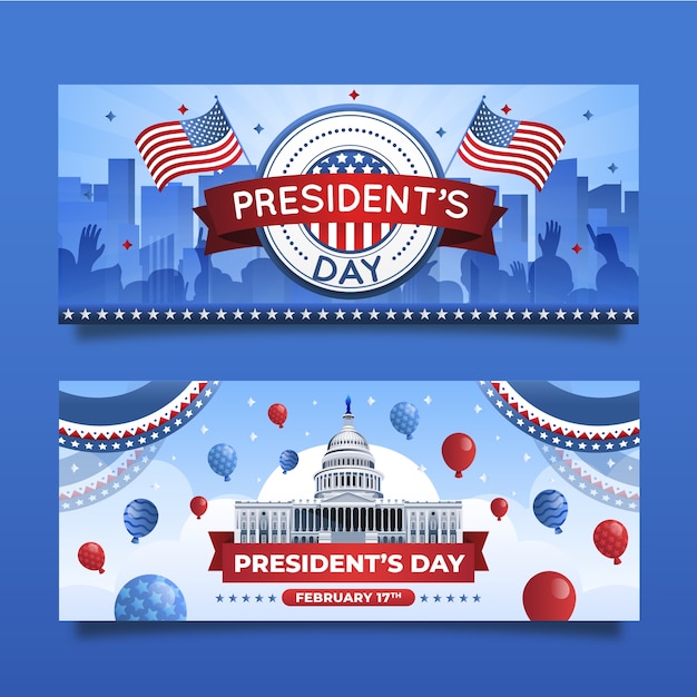 Kostenloser Vektor gradient presidents day verkauf horizontale banner eingestellt