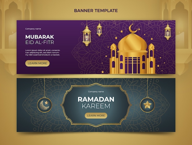 Kostenloser Vektor gradient ramadan horizontale banner gesetzt