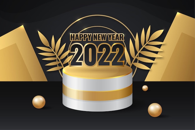 Gradient Realistisches neues Jahr 2022 mit Podium und Kugel