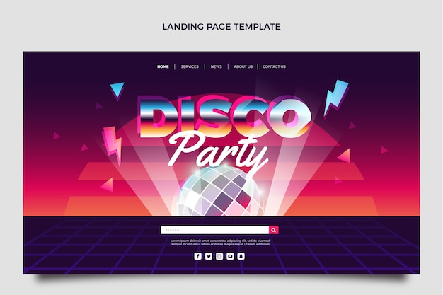 Gradient retro vaporwave disco party zielseitenvorlage