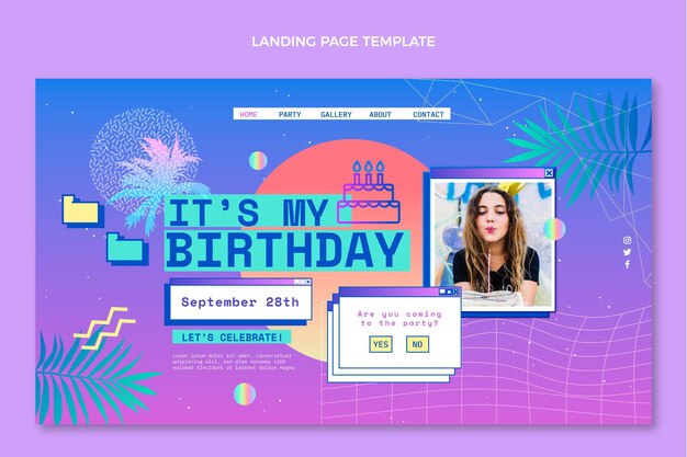 Gradient retro vaporwave geburtstags-landing-page-vorlage