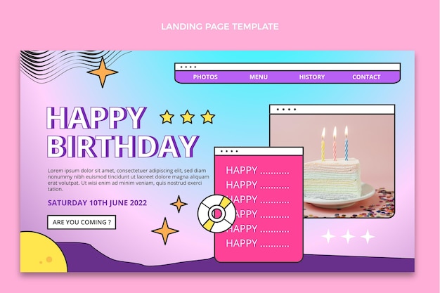 Gradient retro-vaporwave-geburtstags-landingpage