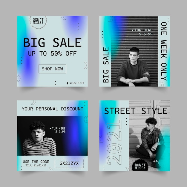 Gradient sale instagram post set