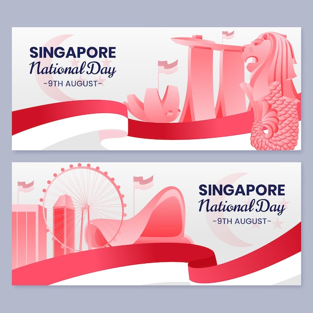 Gradient singapur national day banner set