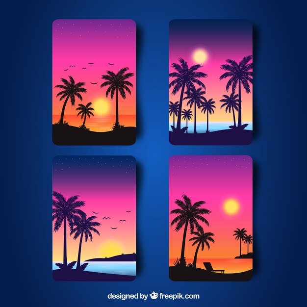 Gradient Sommer Karten mit Silhouette Palmen