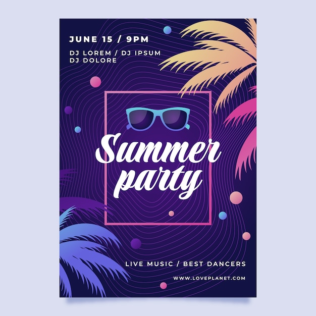 Kostenloser Vektor gradient sommernacht party poster vorlage