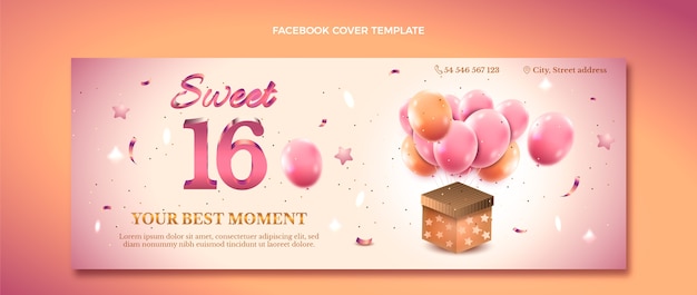 Gradient sweet 16 social-media-cover-vorlage