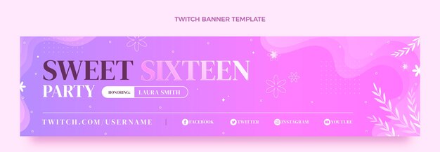 Kostenloser Vektor gradient sweet 16 twitch-banner