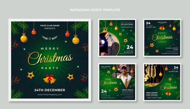 Gradient Weihnachts-Instagram-Posts-Sammlung
